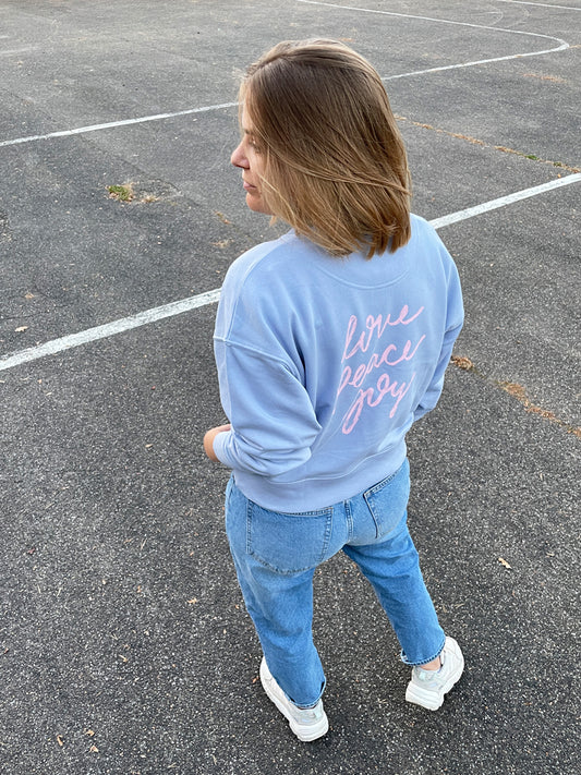 love peace joy - cropped Sweater, hellblau