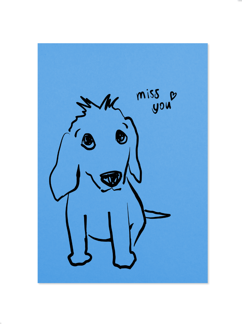 miss you - Postkarte, blau