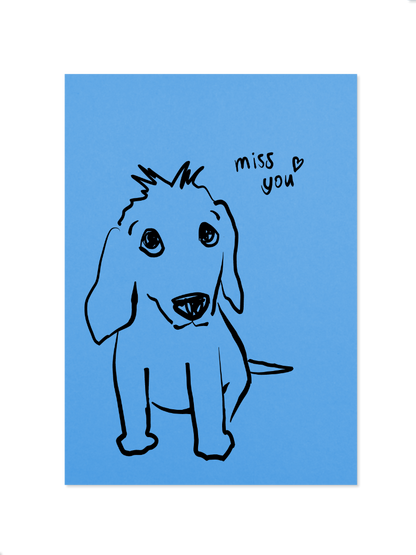 miss you - Postkarte, blau