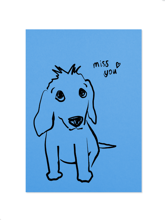 miss you - Postkarte, blau