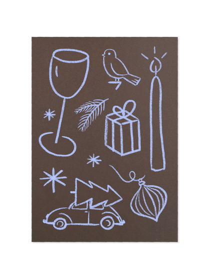 xmas - Postkarte, dunkelbraun